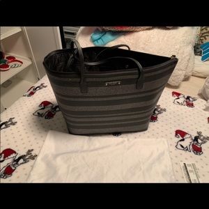 Beautiful Kate spade! black with black sparkle stripes bag estimated 12” x 17”